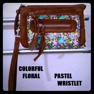 Colorful Floral Pastel Wristlet.